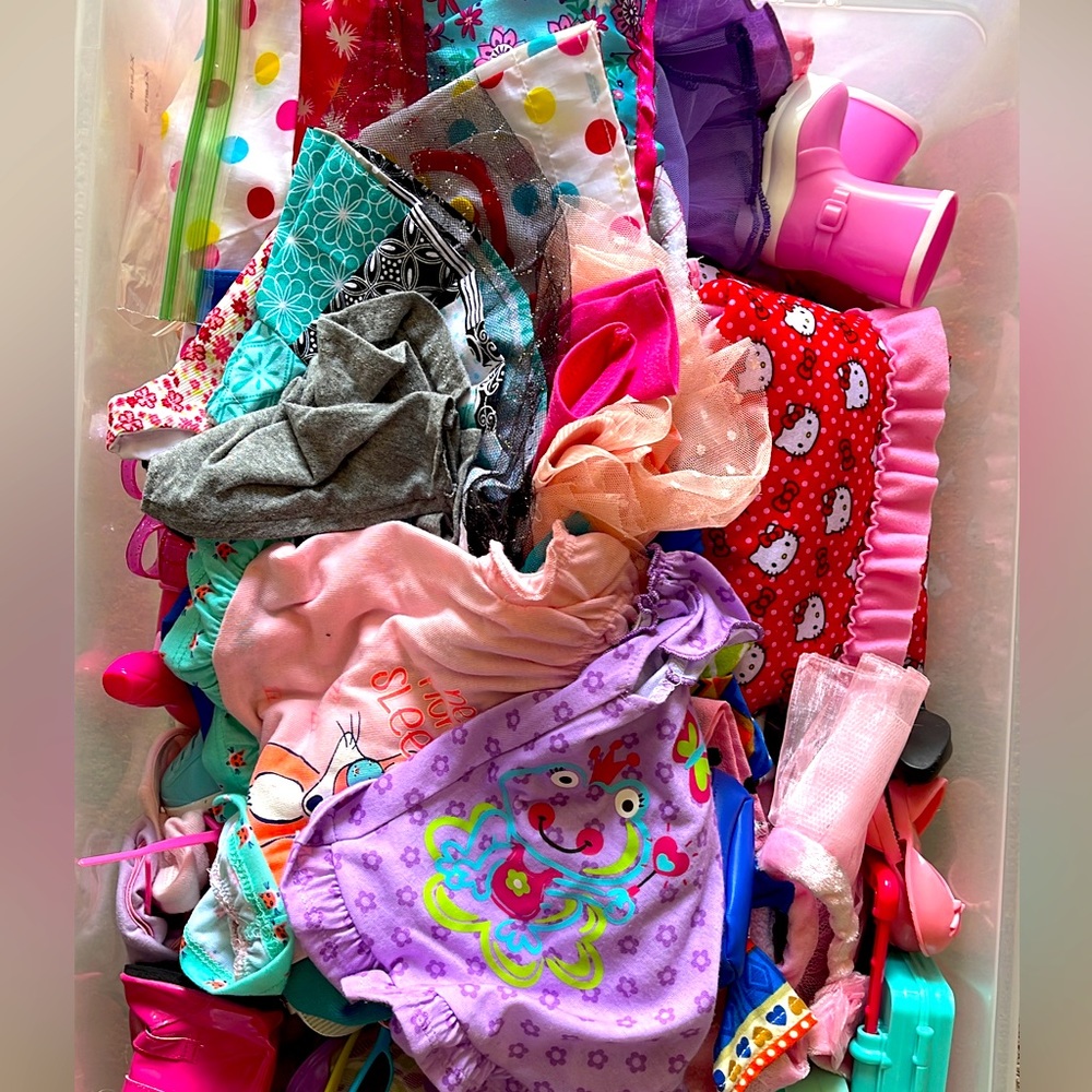 Lot 18” doll clothes, shoes and accessories